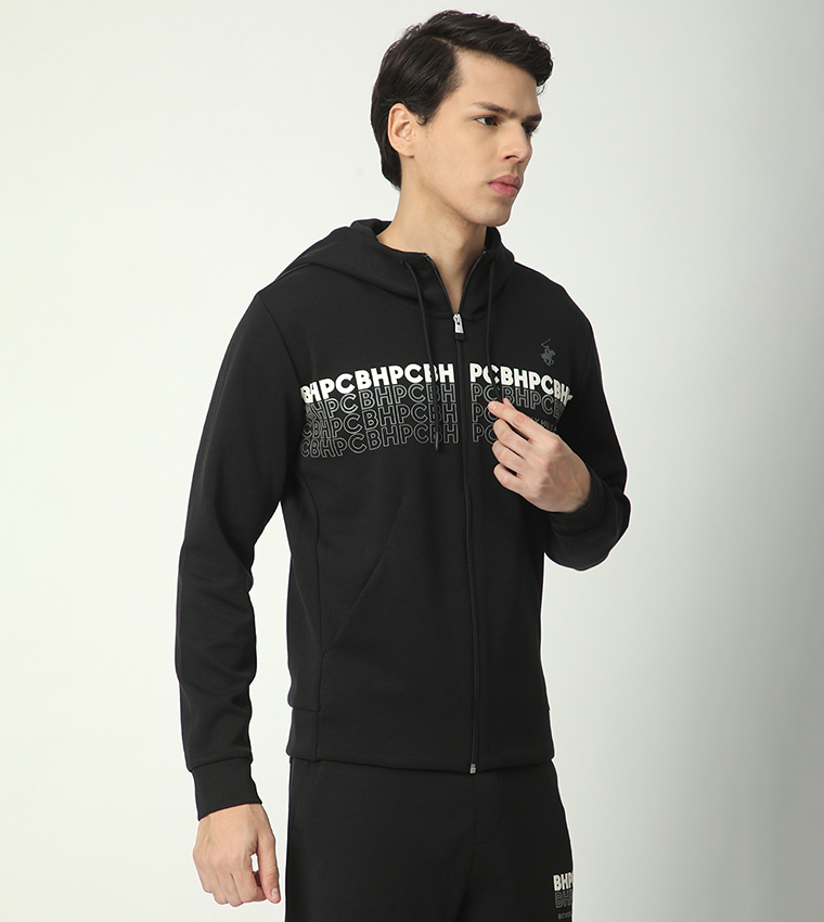 Logo Printed Long Sleeves Hooded Jacket