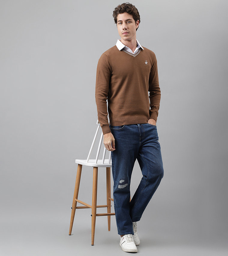 Logo Embroidered V-Neck Sweater