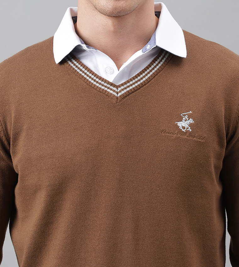Logo Embroidered V-Neck Sweater