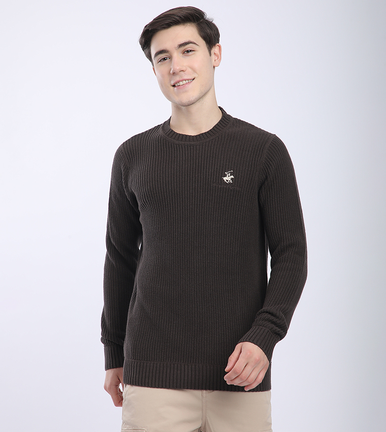 Buy Beverly Hills Polo Club Logo Detail Crew Neck Sweater In Grey