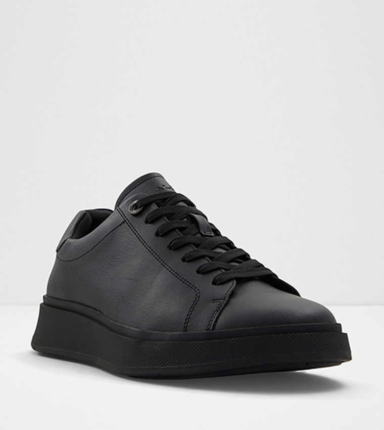 Full black leather sneakers clearance