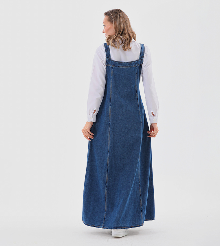 chinese dress ladies Traveling Pinafore Dress Long Version in Indigo Denim {Made to order} Xs