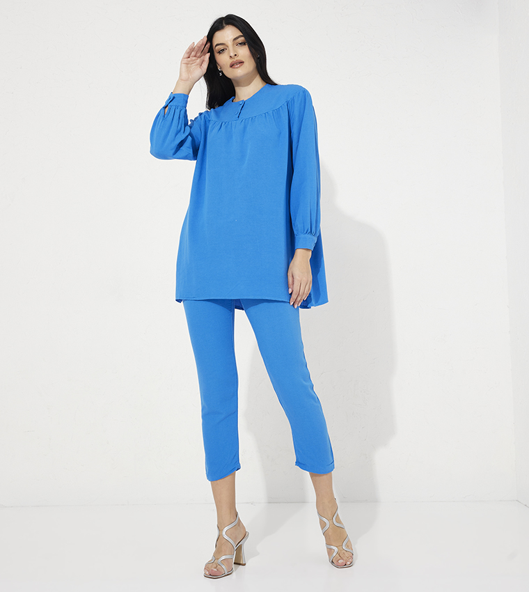 Gathered Detail Long Sleeves Linen Co-Ord Set