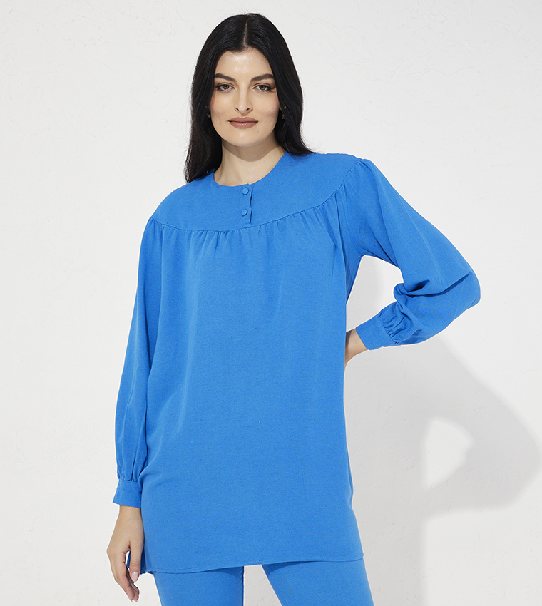 Gathered Detail Long Sleeves Linen Co-Ord Set