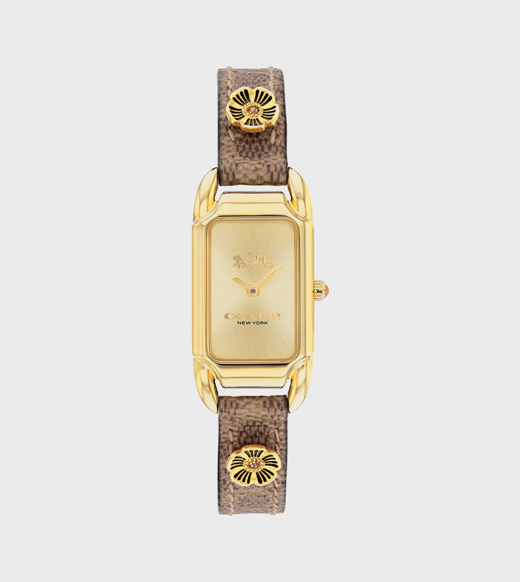 Gold Dial Calfskin Strap Analog Watch