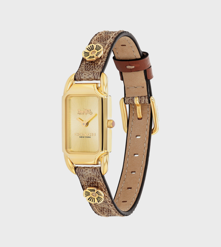 Gold Dial Calfskin Strap Analog Watch