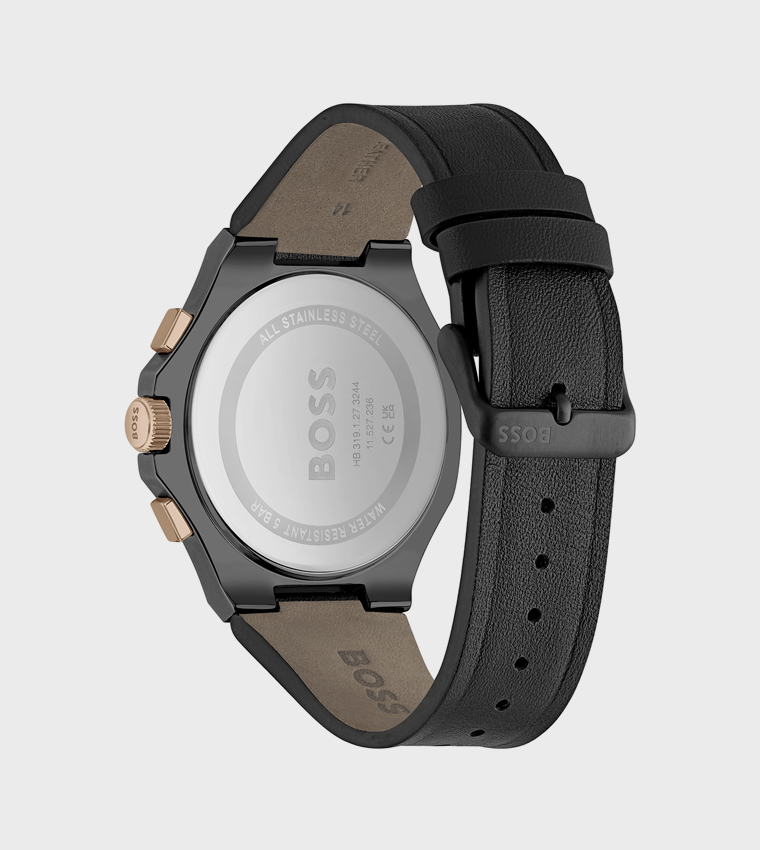 Black Dial Leather Strap Analog Watch