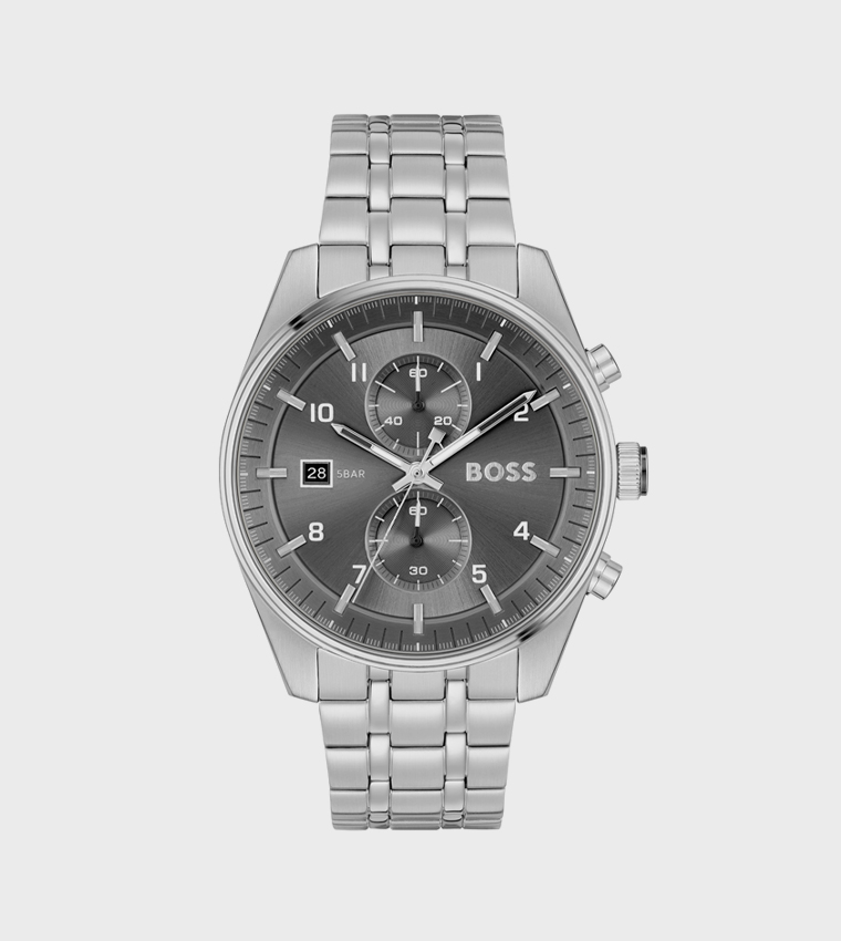 Grey Dial Stainless Steel Analog Watch