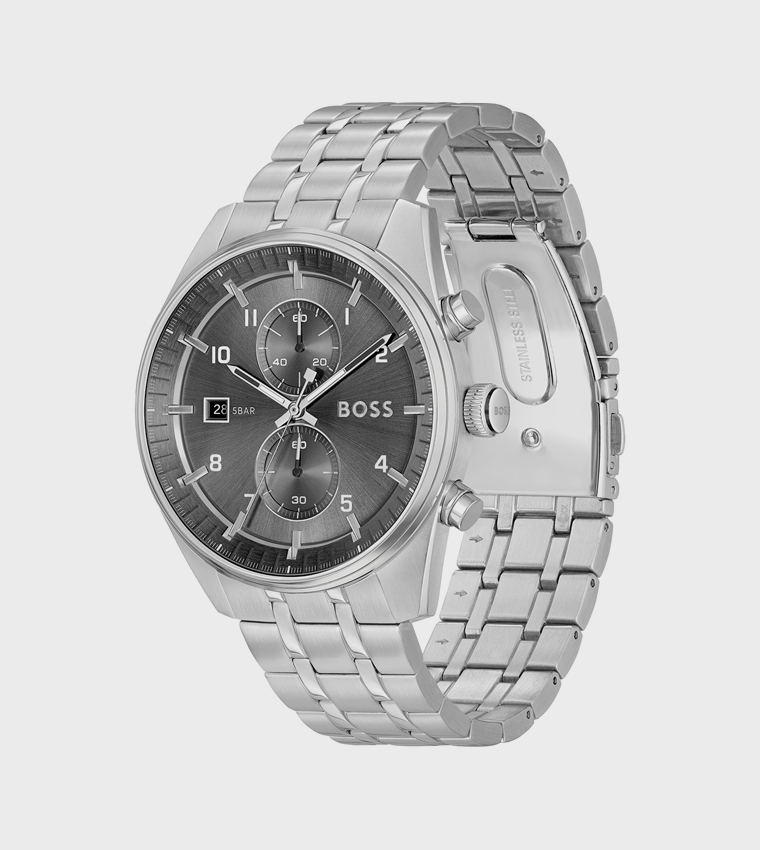 Grey Dial Stainless Steel Analog Watch