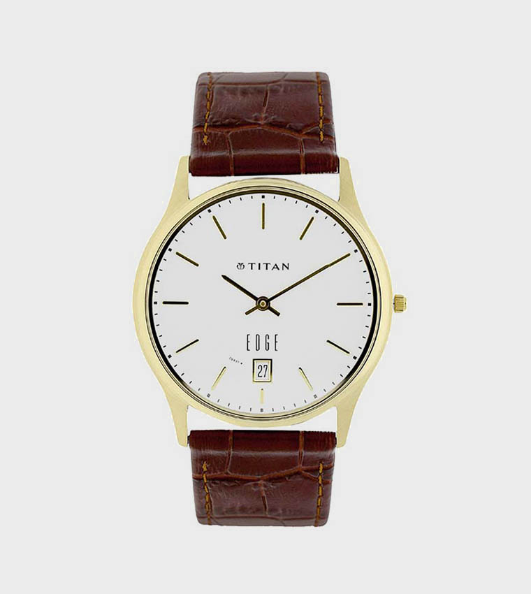 EDGE White Dial Analog Watch with Leather Strap