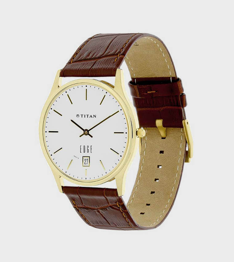 EDGE White Dial Analog Watch with Leather Strap