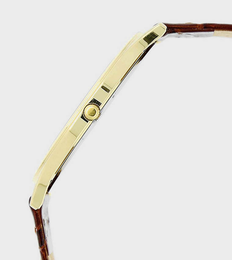 EDGE White Dial Analog Watch with Leather Strap