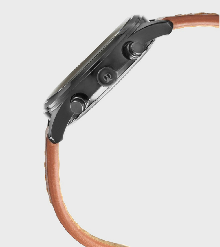 Black Dial Multifunction Watch with Leather Strap