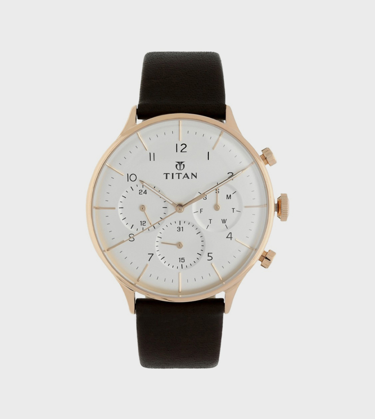 ON TREND White Dial Multifunction Watch with Leather Strap
