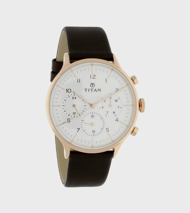 ON TREND White Dial Multifunction Watch with Leather Strap