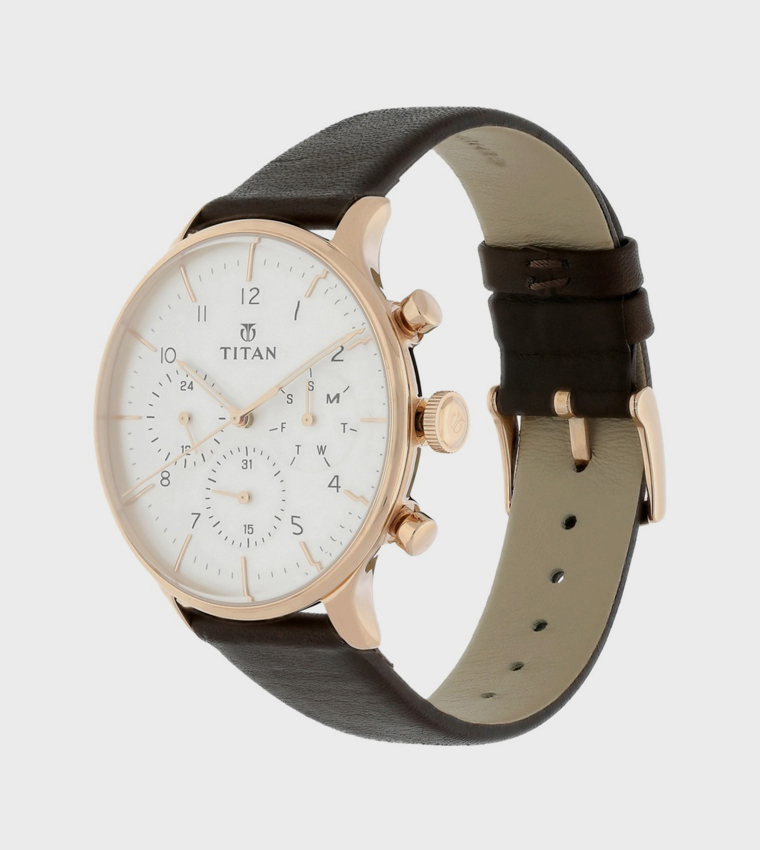 ON TREND White Dial Multifunction Watch with Leather Strap