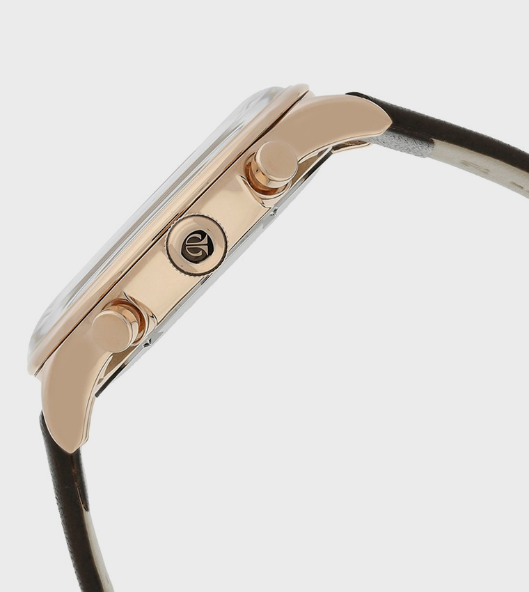 ON TREND White Dial Multifunction Watch with Leather Strap