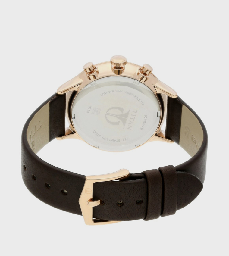 ON TREND White Dial Multifunction Watch with Leather Strap