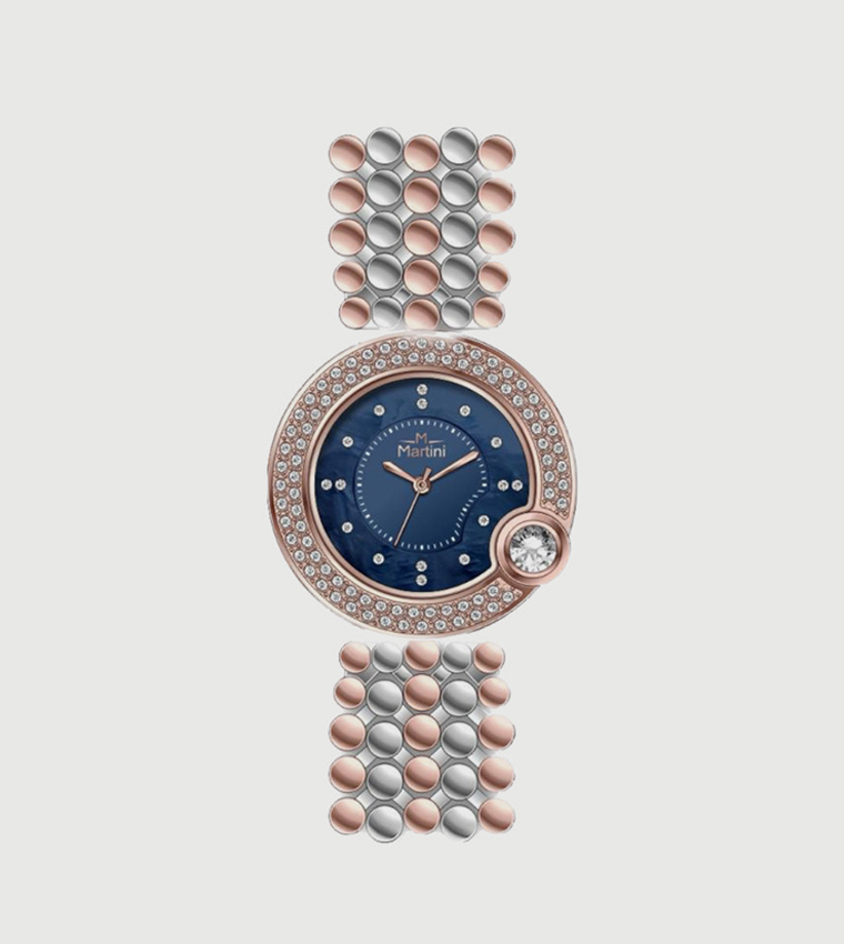Embellished Circle Blue Dial Analog Watch
