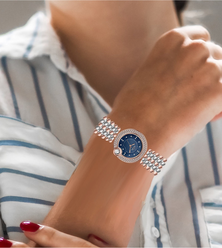 Embellished Circle Blue Dial Analog Watch
