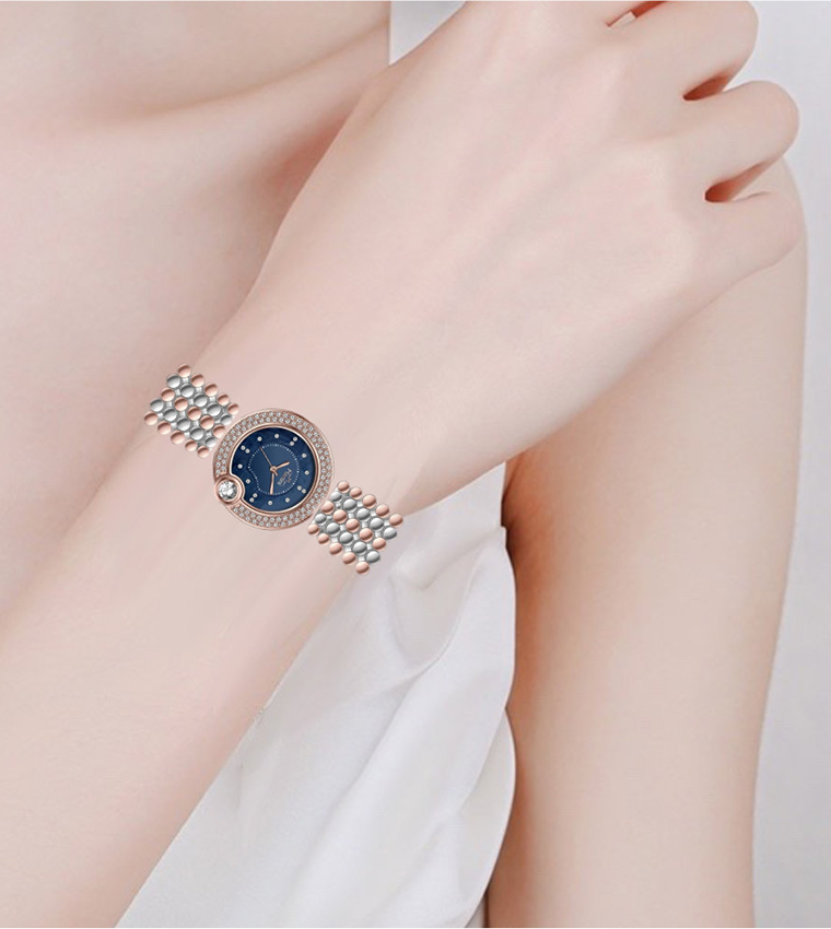Embellished Circle Blue Dial Analog Watch
