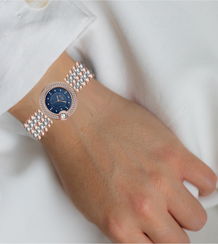 Embellished Circle Blue Dial Analog Watch