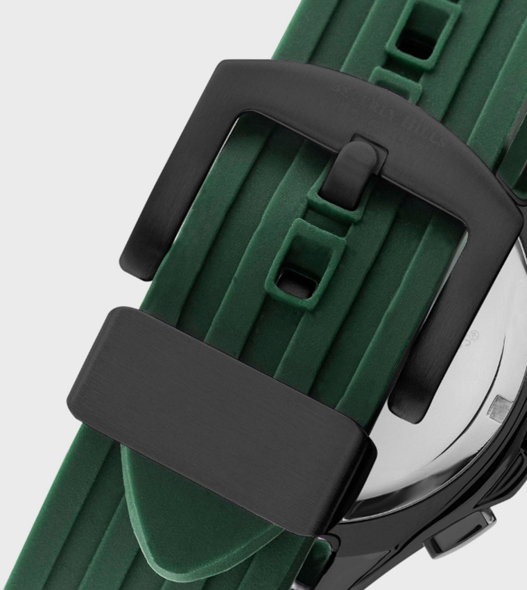 Green Dial Multifunction Watch with Silicone Strap