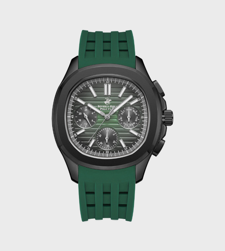 Green Dial Multifunction Watch with Silicone Strap