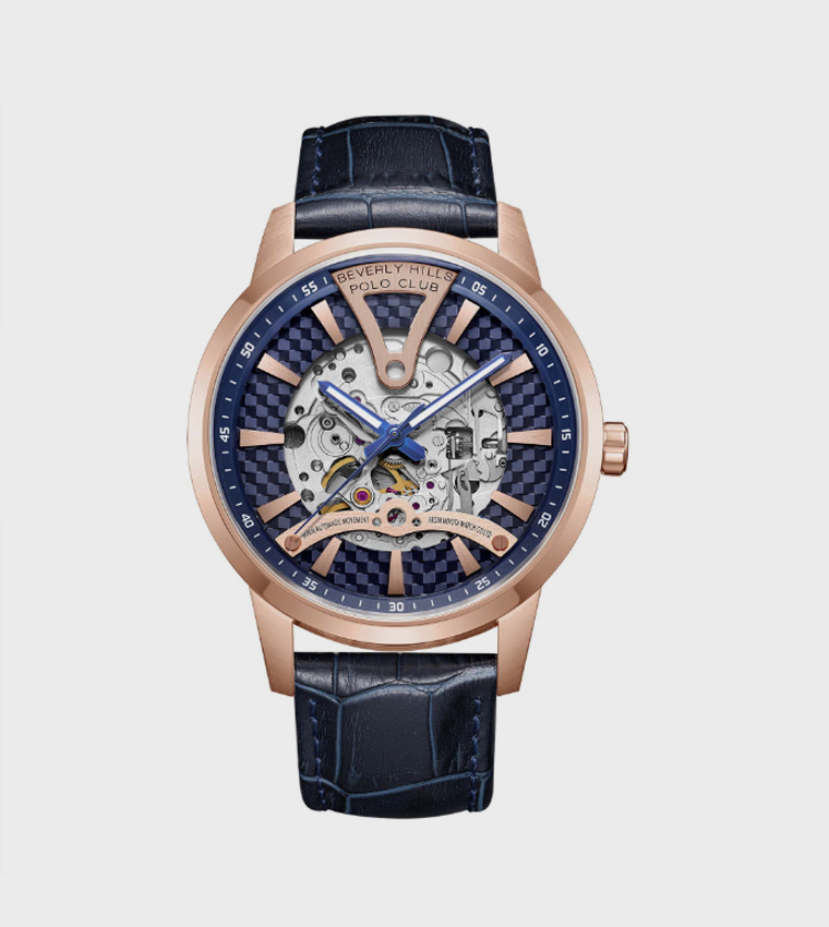 Blue Dial Mechanical Watch with Leather Strap