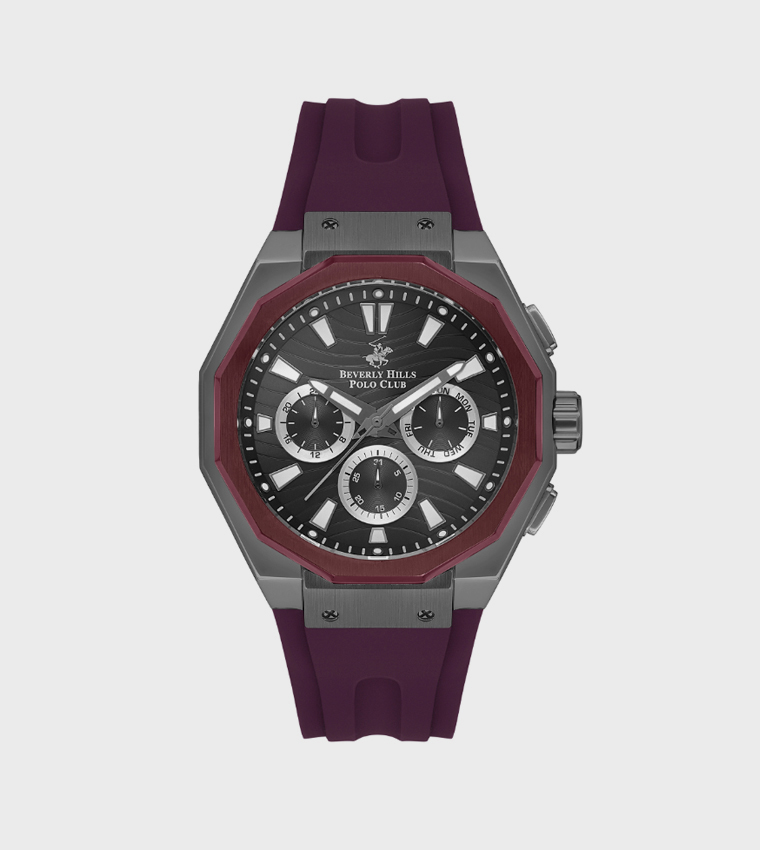 Black Dial Multifunction Watch with Silicone Strap
