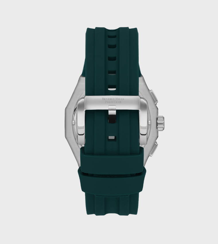 Green Dial Multifunction Watch with Silicone Strap