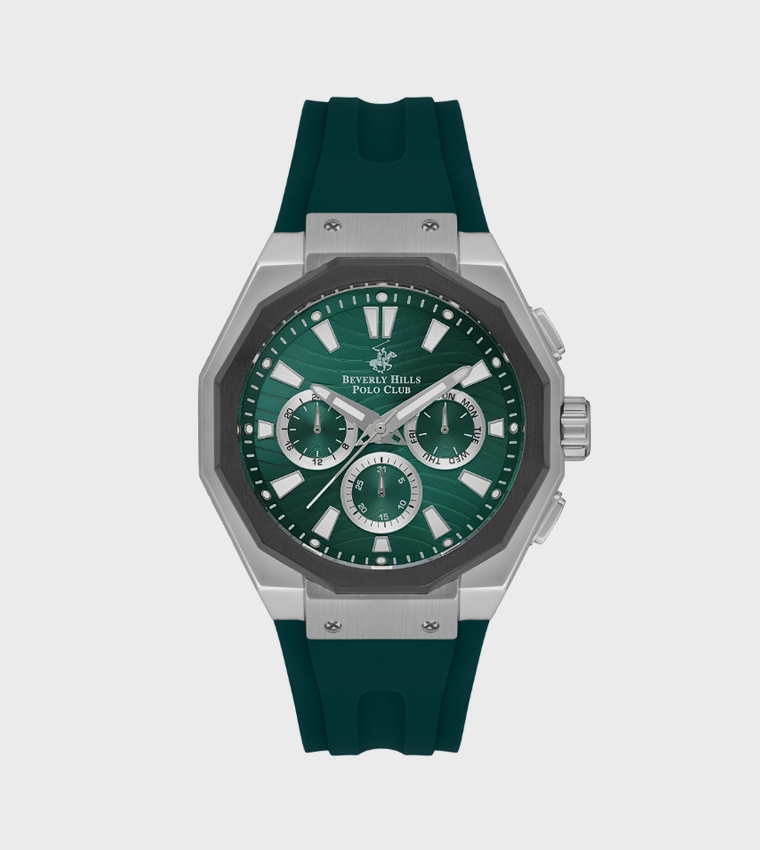Green Dial Multifunction Watch with Silicone Strap