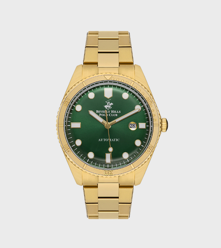 Green Dial Automatic Watch with Metal Strap