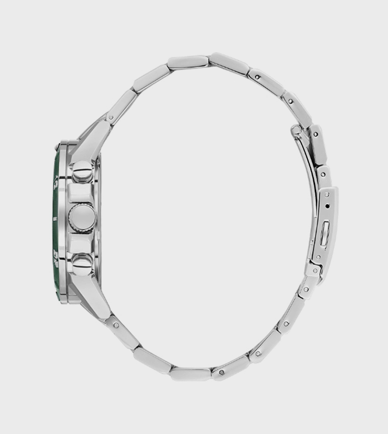 Green Dial Multifunction Watch with Metal Strap