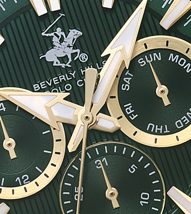Green Dial Multifunction Watch with Metal Strap