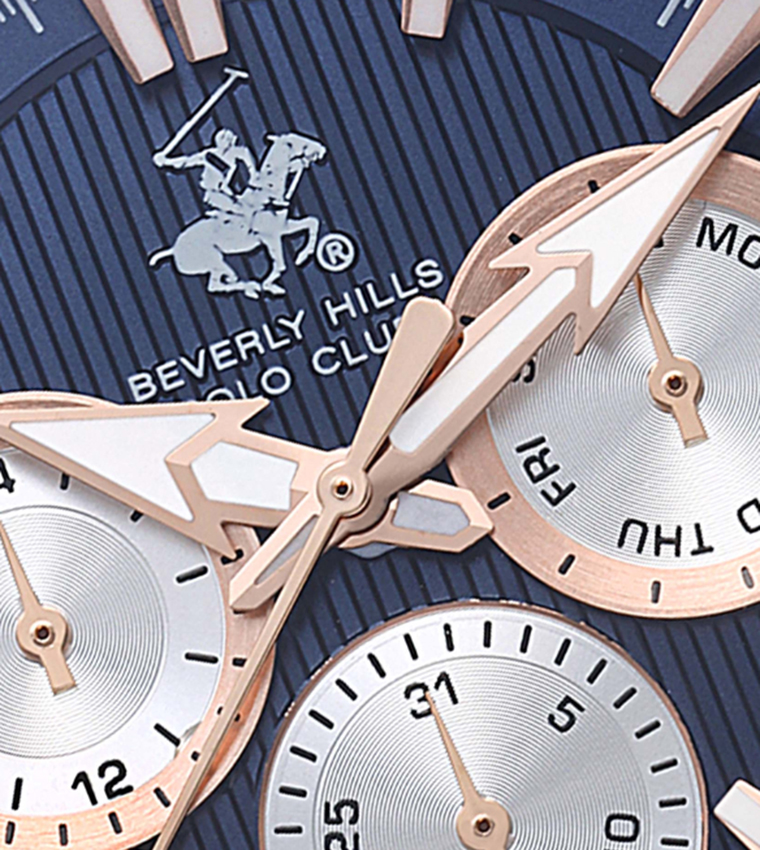 Blue Dial Multifunction Watch with Metal Strap