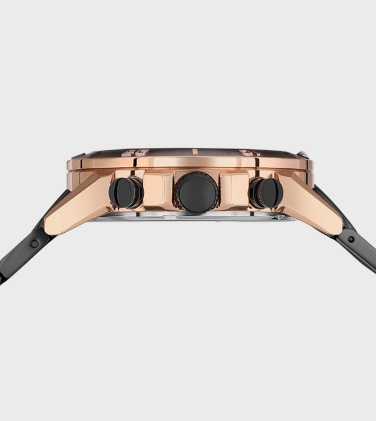 Black Dial Multifunction Watch with Metal Strap