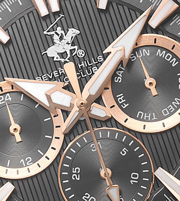 Black Dial Multifunction Watch with Metal Strap