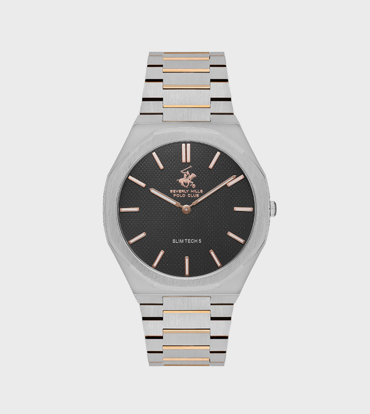 Black Dial Analog Watch with Metal Strap