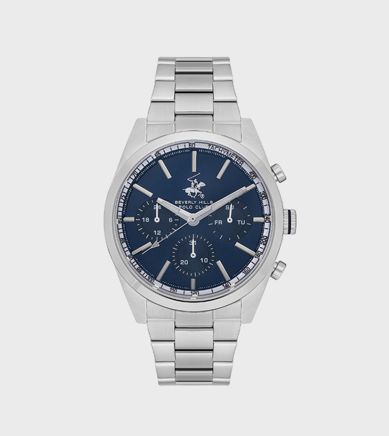 Blue Dial Multifunction Watch with Metal Strap