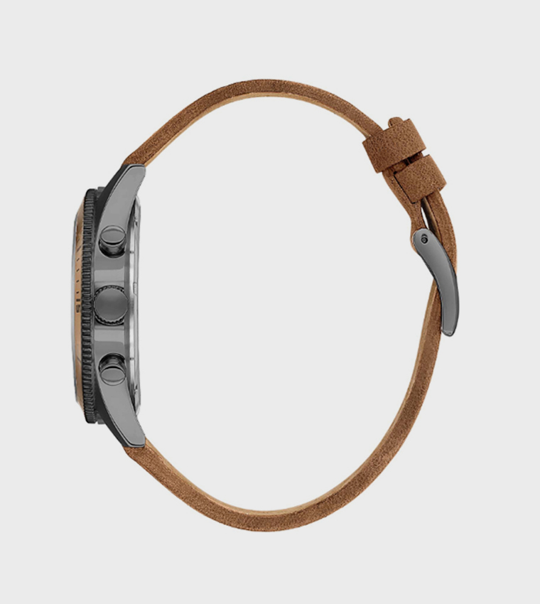 Brown Dial Multifunction Watch with Leather Strap