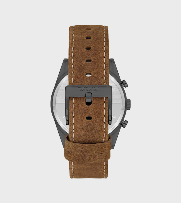 Brown Dial Multifunction Watch with Leather Strap