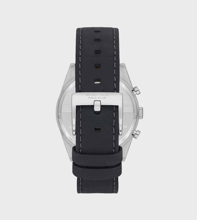 Blue Dial Multifunction Watch with Leather Strap