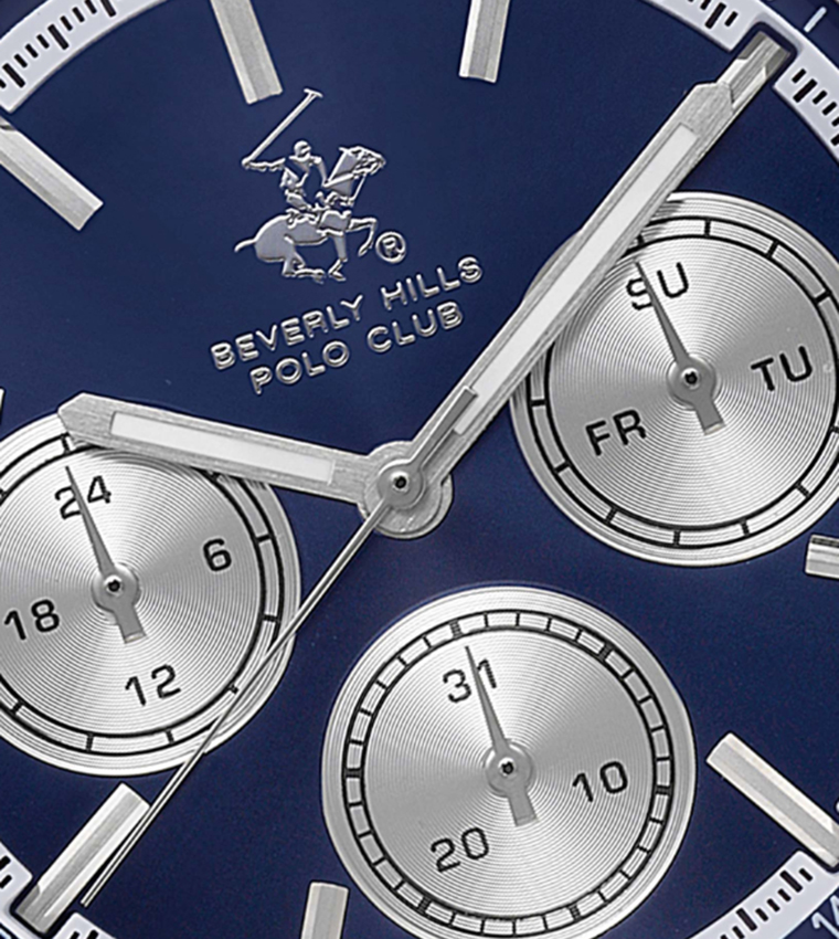 Blue Dial Multifunction Watch with Leather Strap