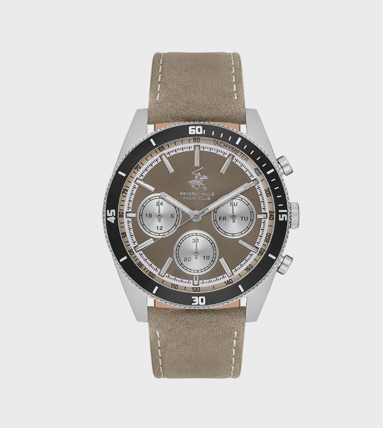 Brown Dial Multifunction Watch with Leather Strap
