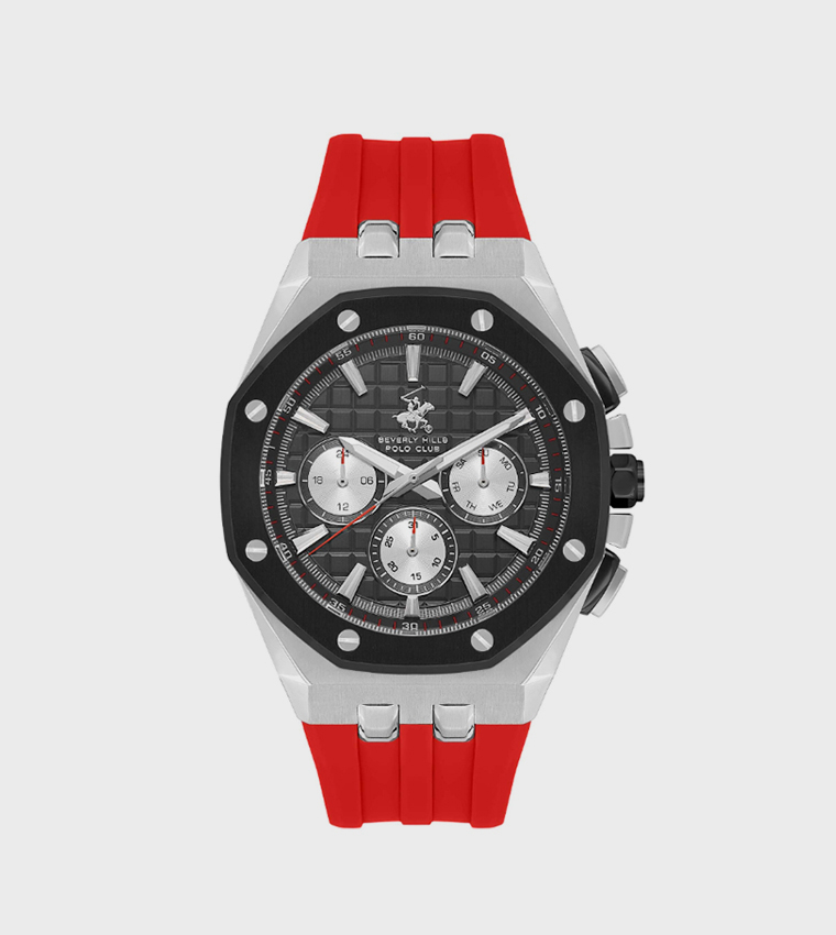 Black Dial Multifunction Watch with Silicone Strap