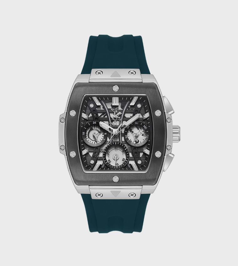 Green Dial Multifunction Watch with Silicone Strap