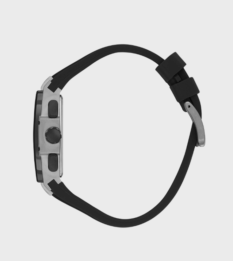 Black Dial Multifunction Watch with Silicone Strap