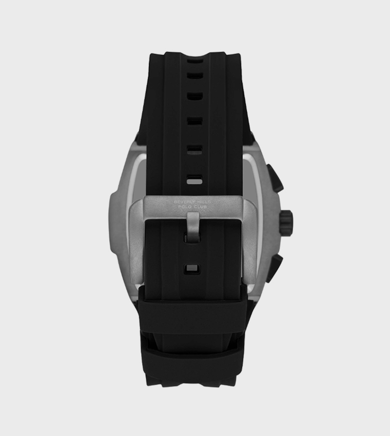 Black Dial Multifunction Watch with Silicone Strap