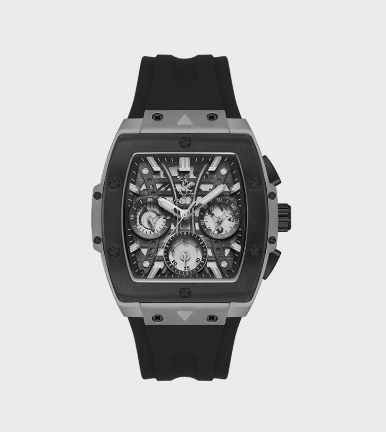 Black Dial Multifunction Watch with Silicone Strap